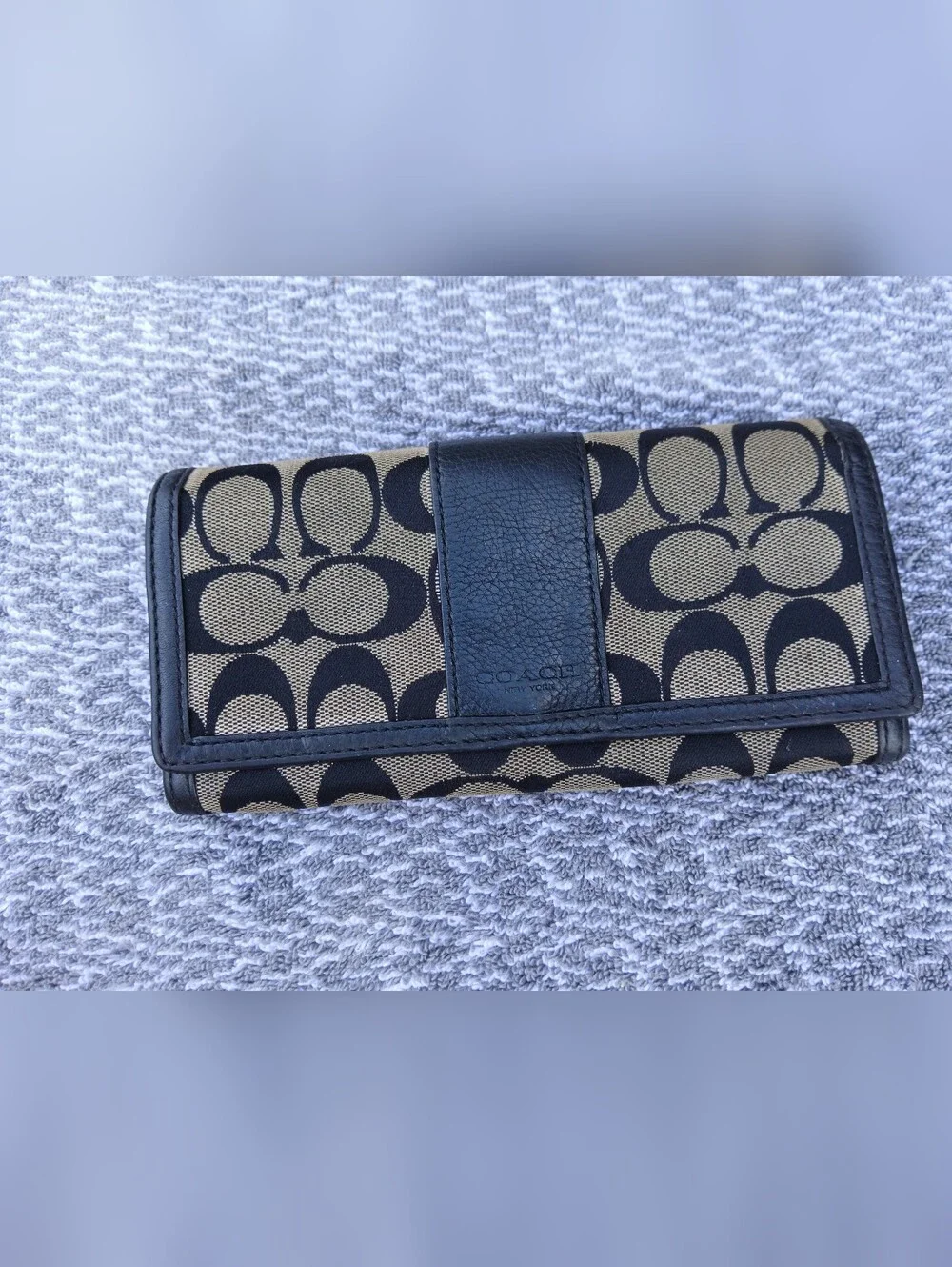 COACH Classic Signature Jacquard & Leather Long Flap Trifold Wallet